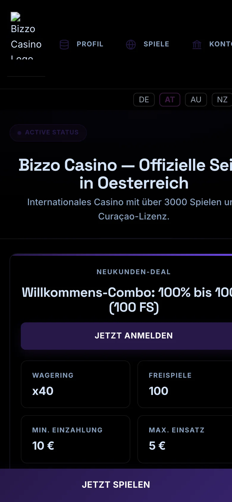 Bizzo Casino mobile lobby screenshot